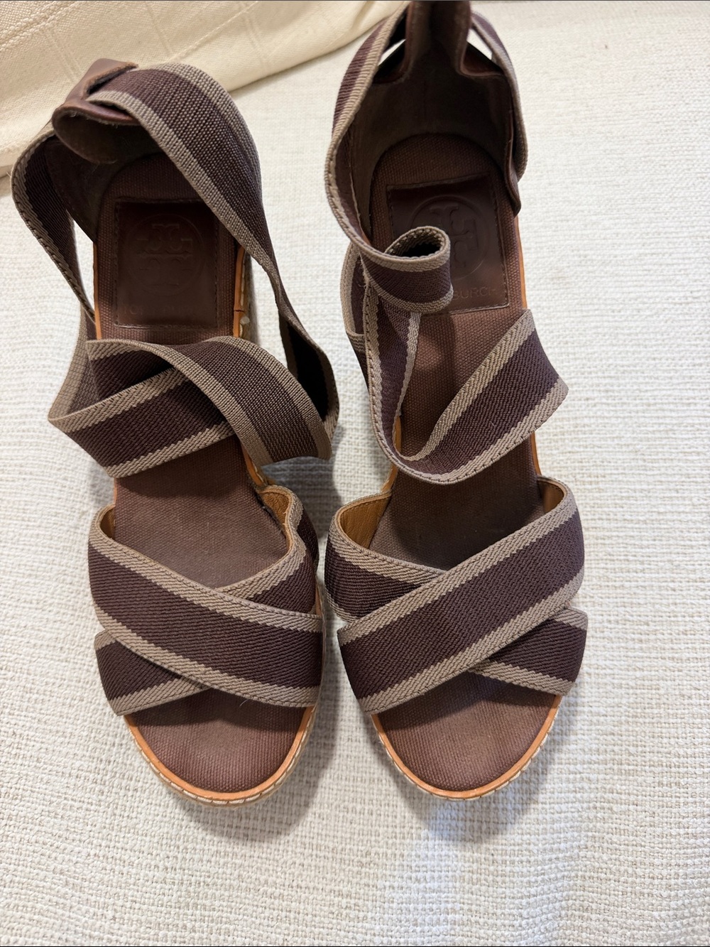 Tory Burch Brown and Tan Strappy Espadrilles